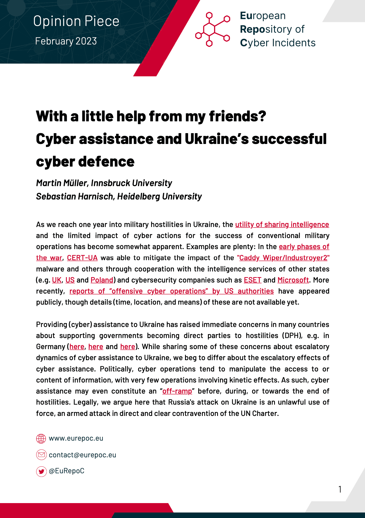 With a little help from my friends? Cyber assistance and Ukraine’s successful cyber defence