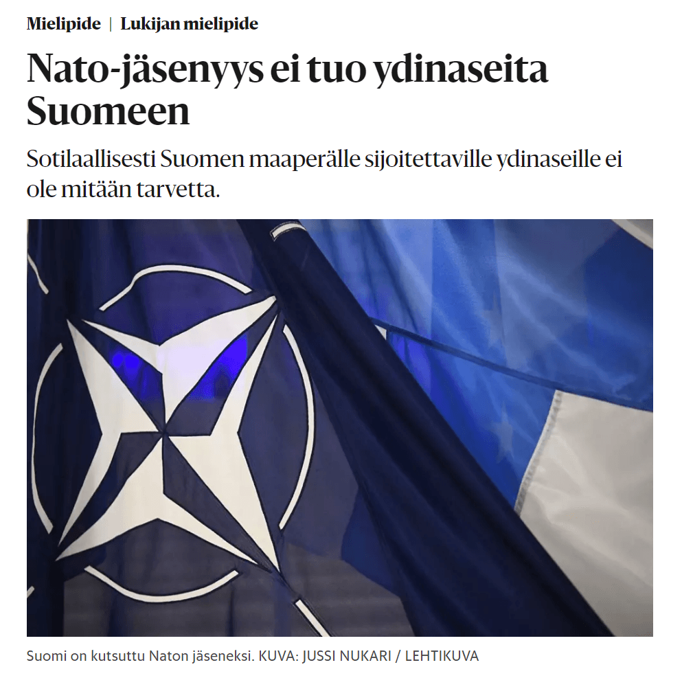 Nato-jäsenyys ei tuo ydinaseita Suomeen